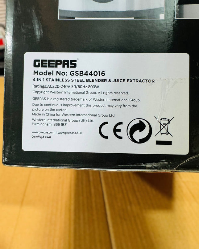 GEEPAS 800W 4 in 1 Blender & Juicer Extractor GSB 44016