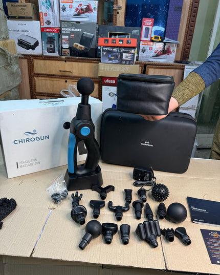 AMAZON LOT Chirogun Percussion Massage Gun With 17 Heads & 4 Speeds