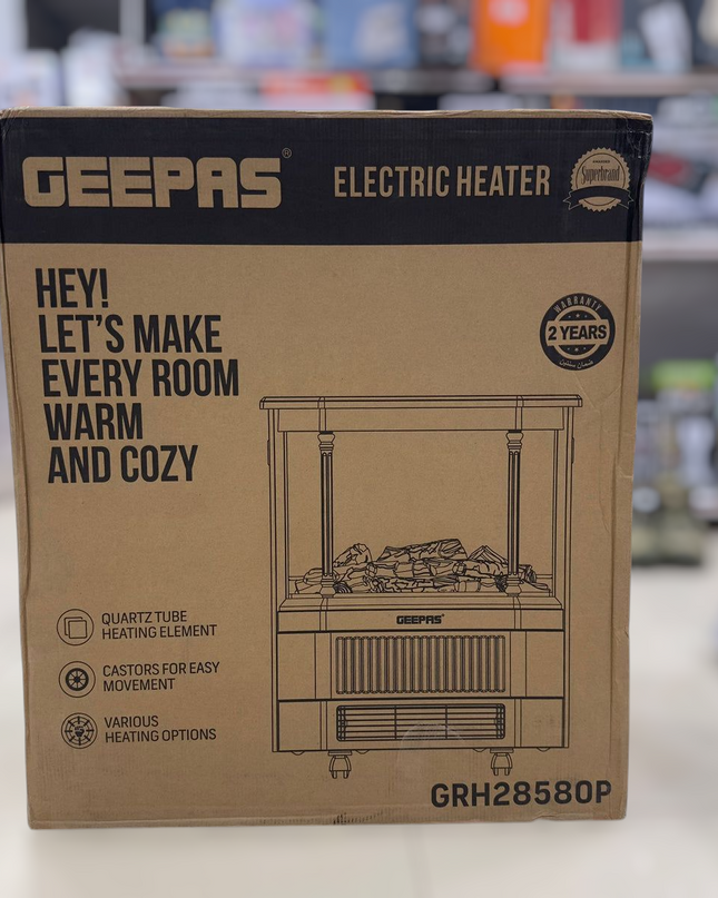 Geepas Quartz Tube Log Flame Effect Electric Heater 28580