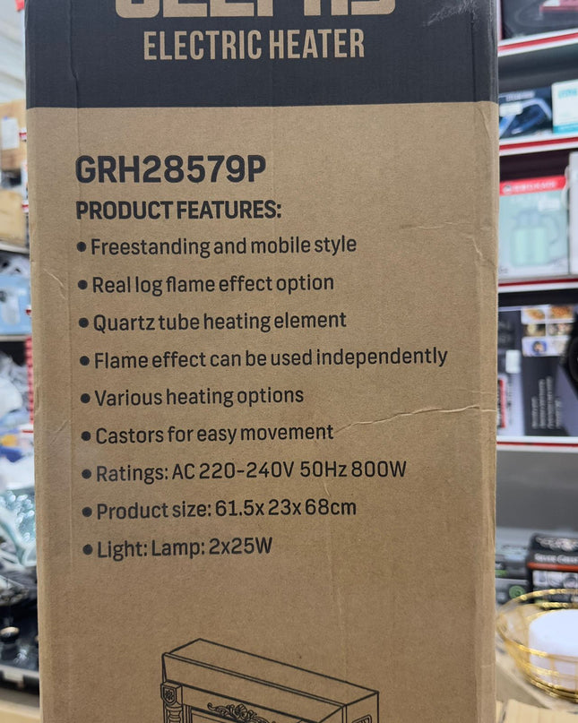 Geepas Quartz Tube Log Flame Effect Electric Heater 28579