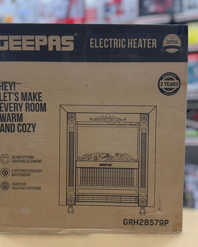 Geepas Quartz Tube Log Flame Effect Electric Heater 28579